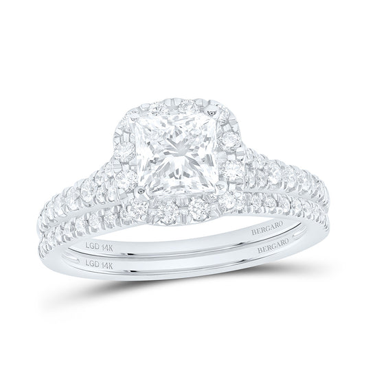 14K Yellow Or White Gold 1 1/2 Cttw Lab Grown Diamond 1 Cttw Center Princess Single Halo Bridal Set