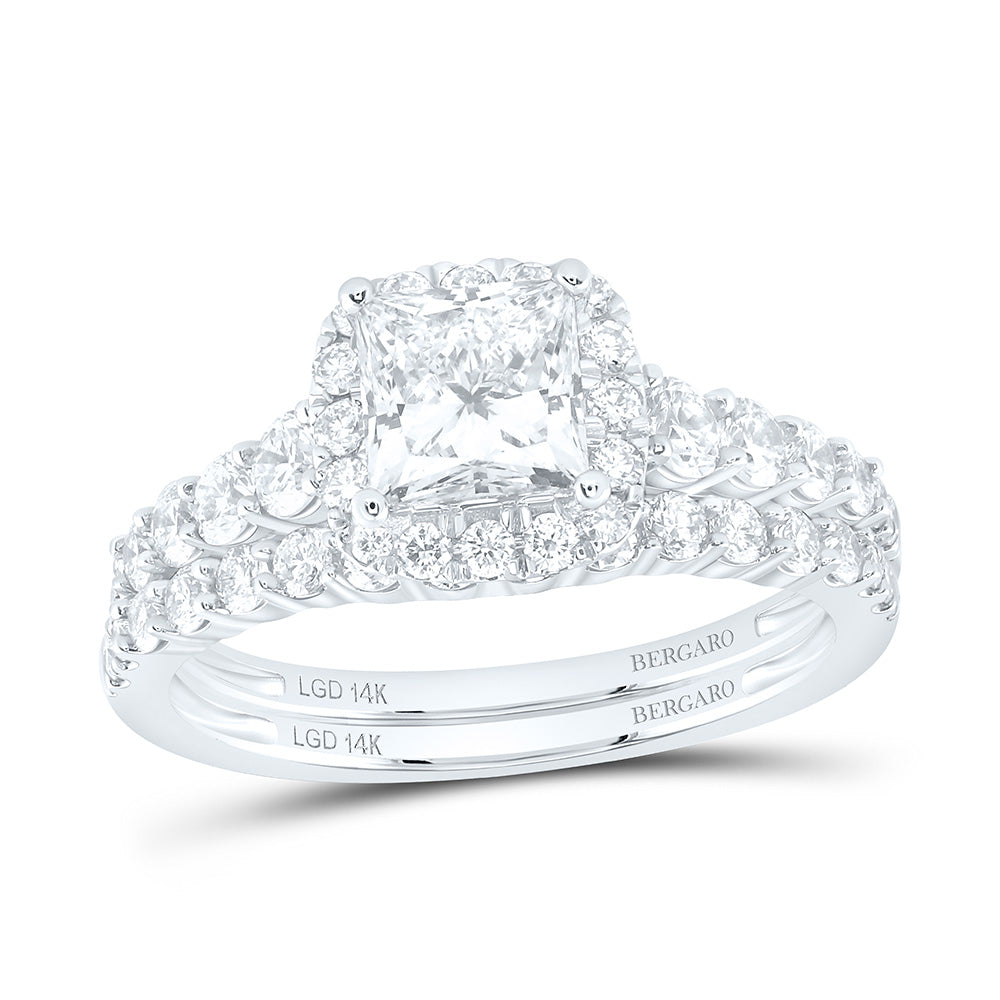 14K Yellow Or White Gold 2 Cttw Lab Grown Diamond 1 Cttw Center Princess Single Halo Bridal Set