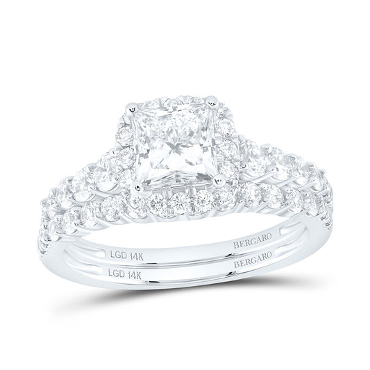 14K Yellow Or White Gold 2 Cttw Lab Grown Diamond 1 Cttw Center Princess Single Halo Bridal Set