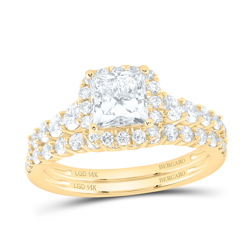 14K Yellow Or White Gold 2 Cttw Lab Grown Diamond 1 Cttw Center Princess Single Halo Bridal Set