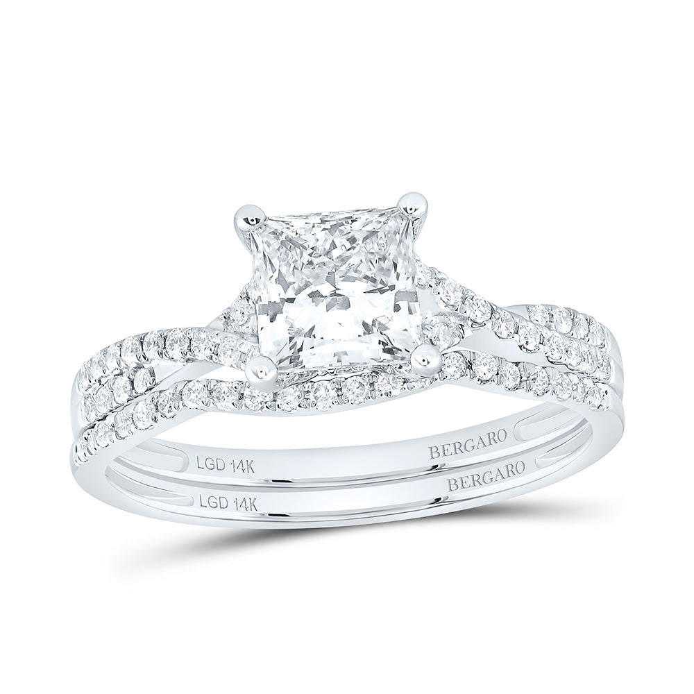 14K Yellow Or White Gold 1 1/4 Cttw Lab Grown Diamond 1 Cttw Center Princess Bridal Set