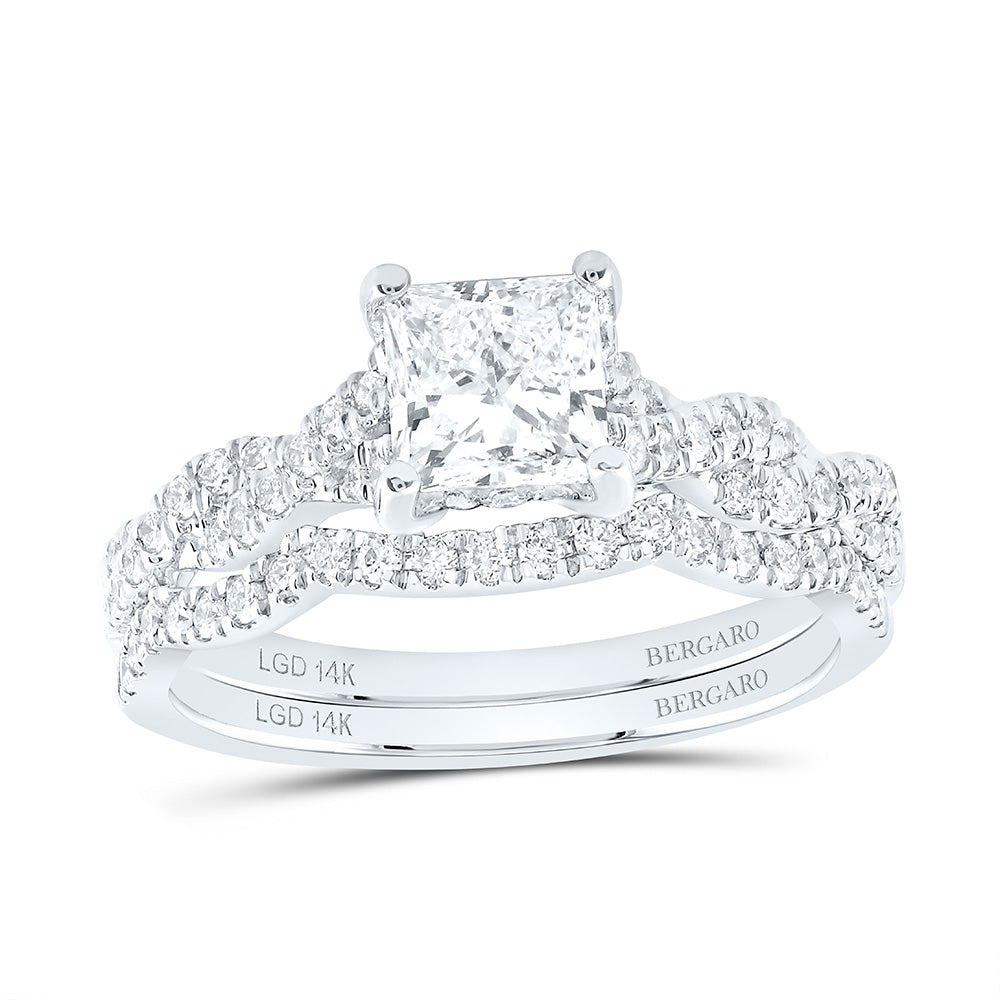 14K Yellow Or White Gold 1 1/2 Cttw Lab Grown Diamond 1 Cttw Center Princess Bridal Set