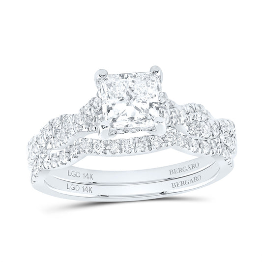 14K Yellow Or White Gold 1 1/2 Cttw Lab Grown Diamond 1 Cttw Center Princess Bridal Set