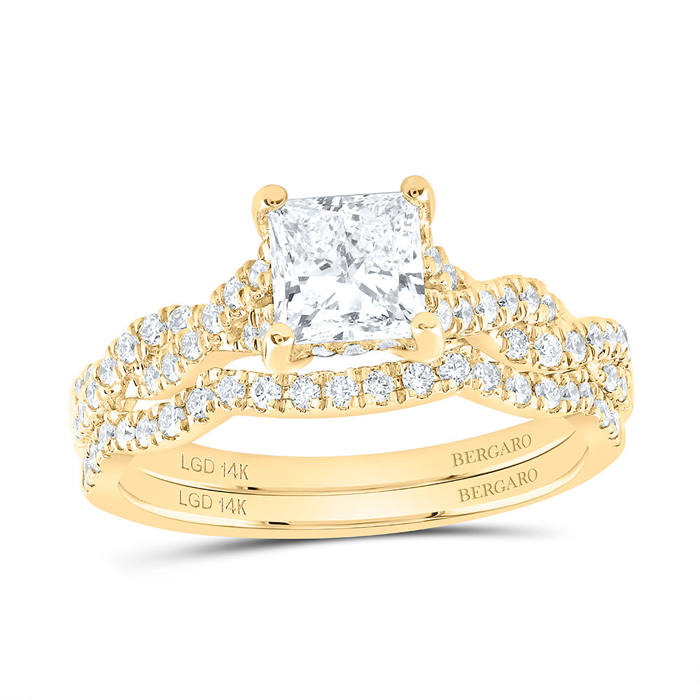 14K Yellow Or White Gold 1 1/2 Cttw Lab Grown Diamond 1 Cttw Center Princess Bridal Set