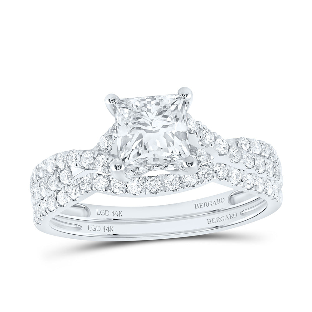 14K Yellow Or White Gold 1 1/2 Cttw Lab Grown Diamond 1 Cttw Center Princess Bridal Set