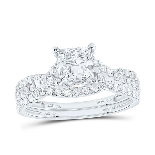 14K Yellow Or White Gold 1 1/2 Cttw Lab Grown Diamond 1 Cttw Center Princess Bridal Set