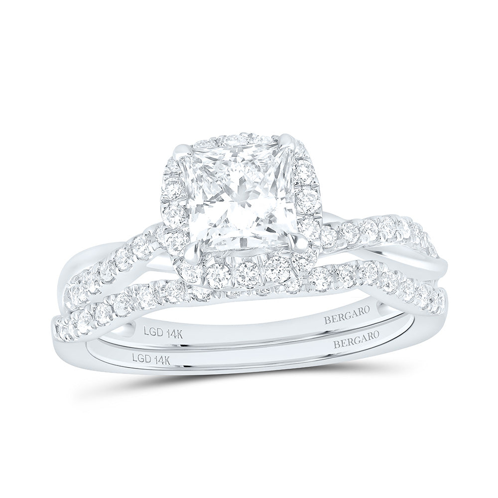 14K Yellow Or White Gold 1 1/2 Cttw Lab Grown Diamond 1 Cttw Center Princess Single Halo Bridal Set