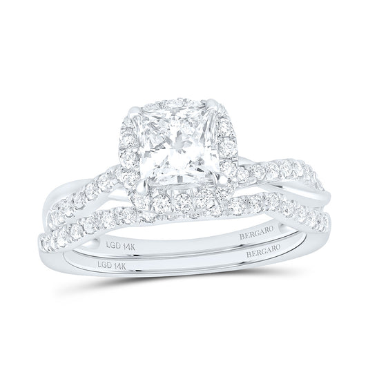 14K Yellow Or White Gold 1 1/2 Cttw Lab Grown Diamond 1 Cttw Center Princess Single Halo Bridal Set
