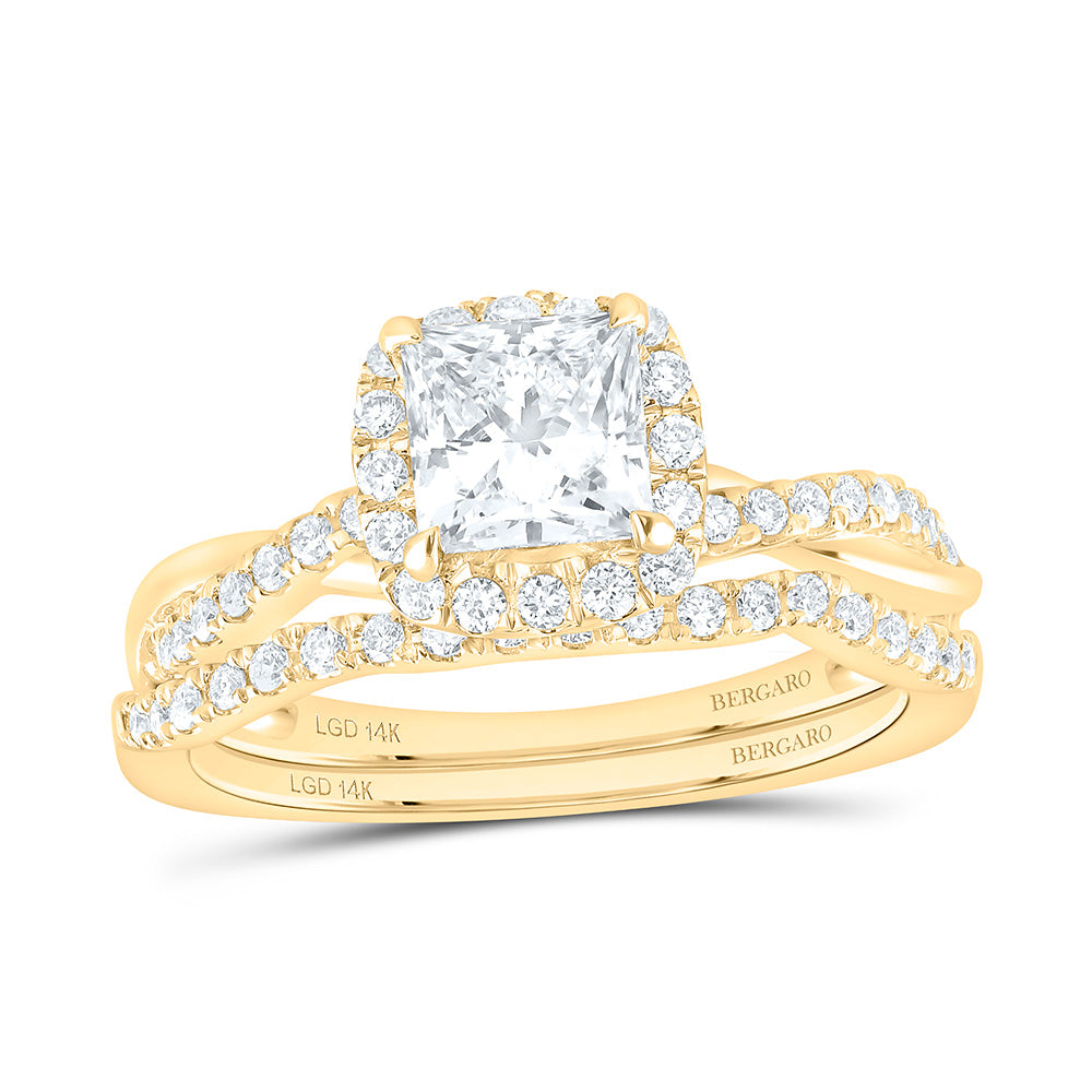 14K Yellow Or White Gold 1 1/2 Cttw Lab Grown Diamond 1 Cttw Center Princess Single Halo Bridal Set