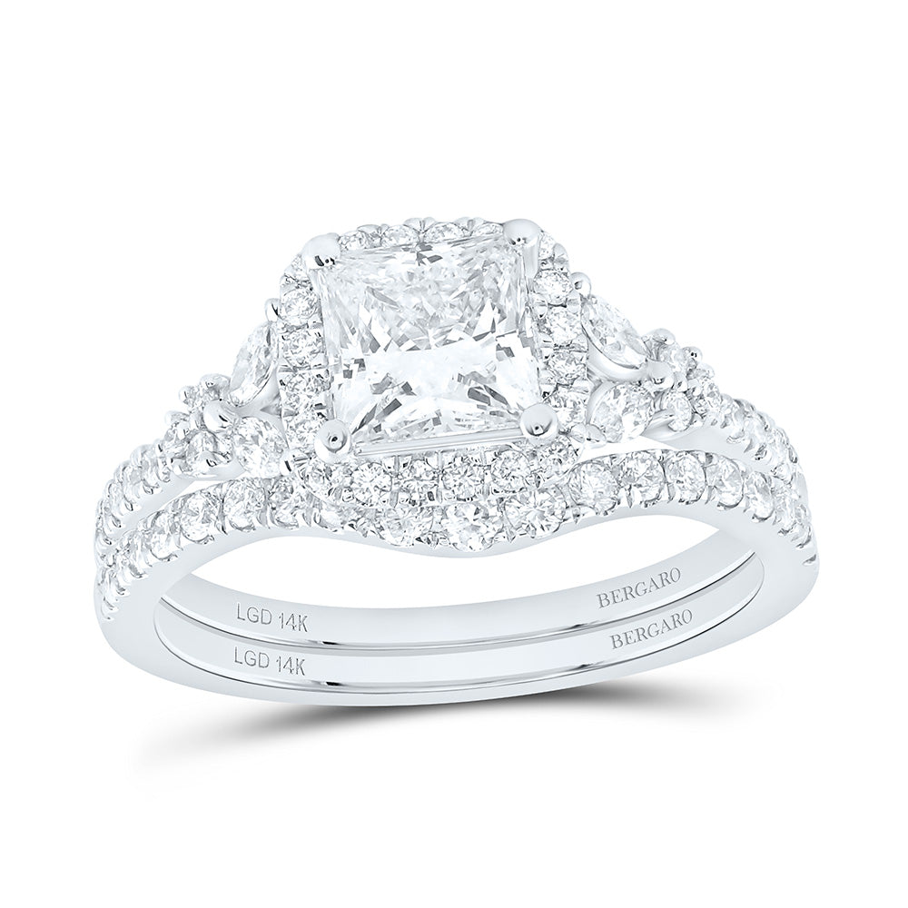 14K Yellow Or White Gold 1 5/8 Cttw Lab Grown Diamond 1 Cttw Center Princess Single Halo Bridal Set