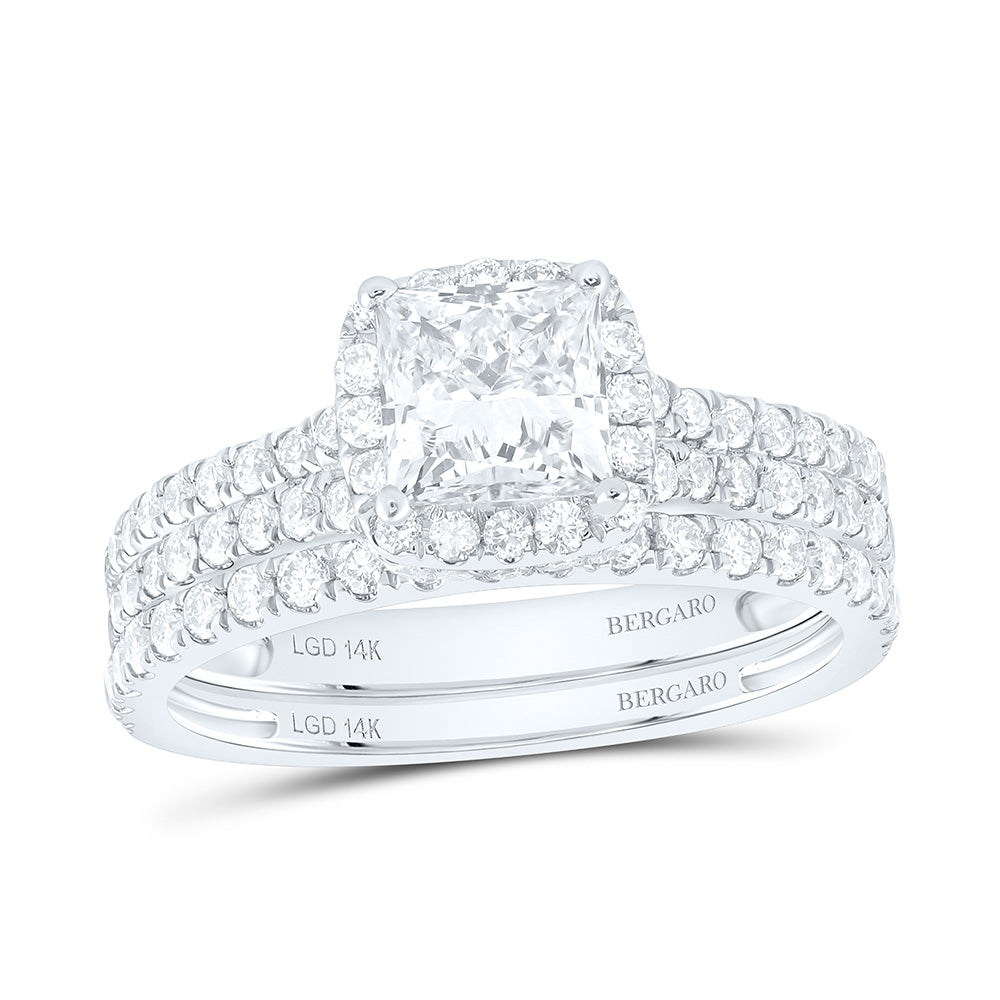 14K Yellow Or White Gold 2 Cttw Lab Grown Diamond 1 Cttw Center Princess Single Halo Bridal Set