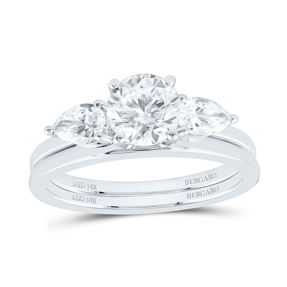 14K Yellow Or White Gold 1 1/2 Cttw Lab Grown Diamond 1 Cttw Center Round, 1/4 Cttw Pear Bridal Set
