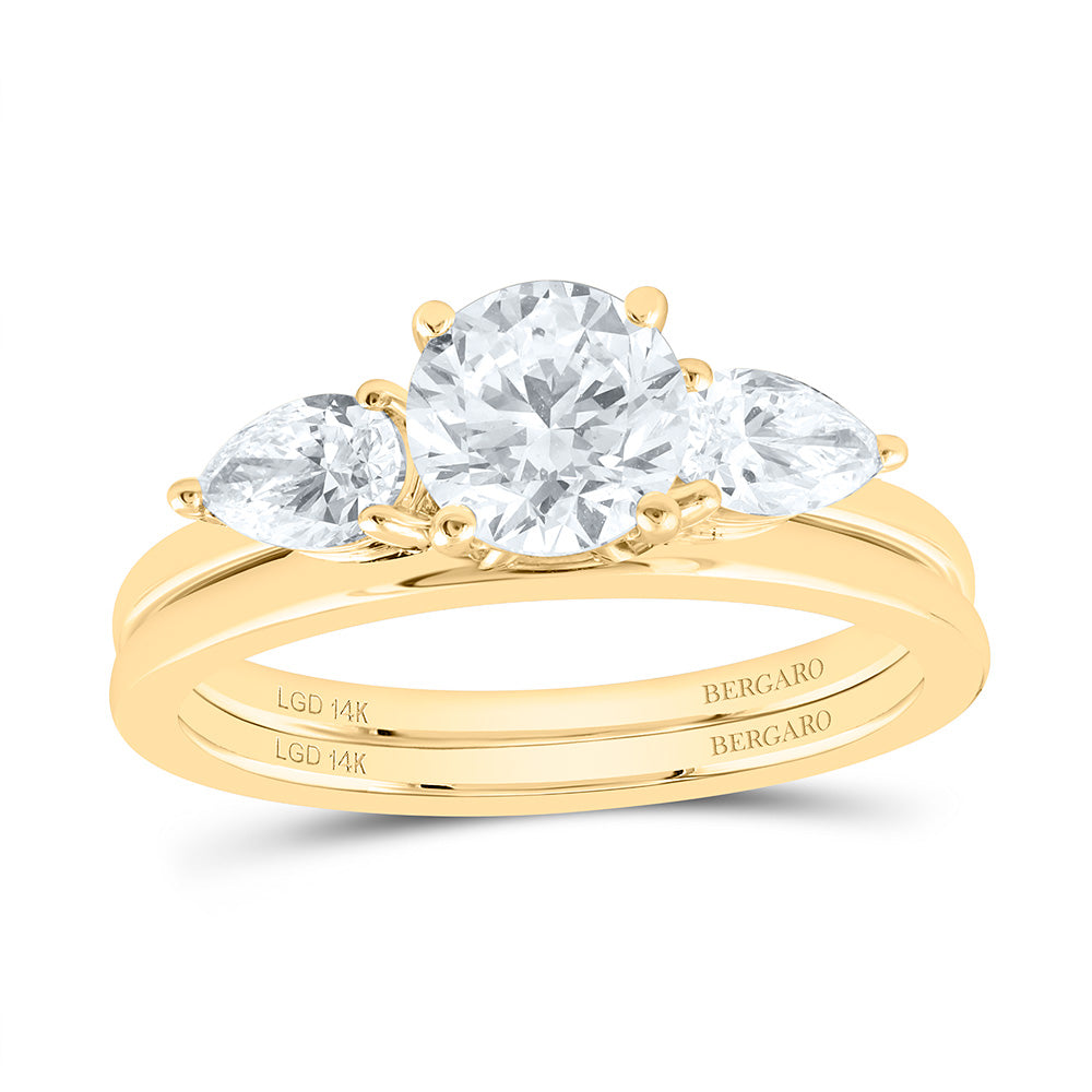 14K Yellow Or White Gold 1 1/2 Cttw Lab Grown Diamond 1 Cttw Center Round, 1/4 Cttw Pear Bridal Set