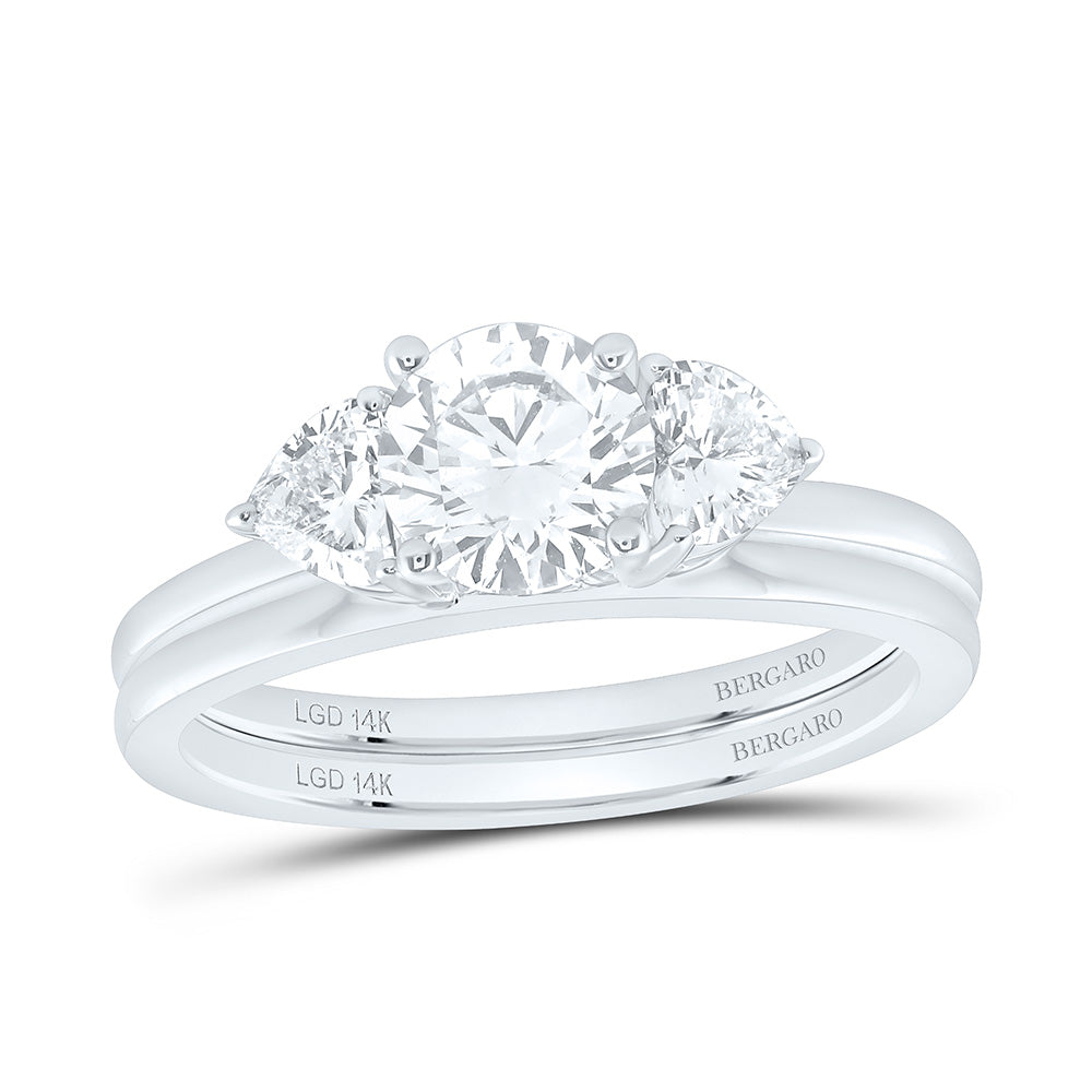 14K Yellow Or White Gold 1 1/2 Cttw Lab Grown Diamond 1 Cttw Center Round, 1/4 Cttw Heart Bridal Set