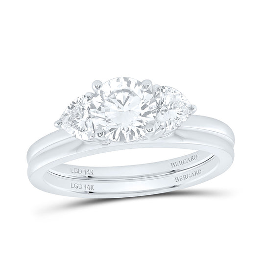 14K Yellow Or White Gold 1 1/2 Cttw Lab Grown Diamond 1 Cttw Center Round, 1/4 Cttw Heart Bridal Set