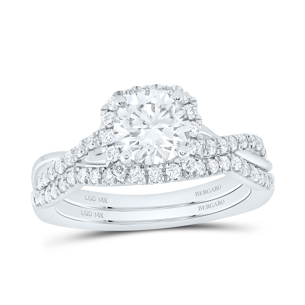 14K Yellow Or White Gold 1 1/2 Cttw Lab Grown Diamond 1 Cttw Center Round Cushion Single Halo Bridal Set
