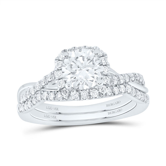 14K Yellow Or White Gold 1 1/2 Cttw Lab Grown Diamond 1 Cttw Center Round Cushion Single Halo Bridal Set