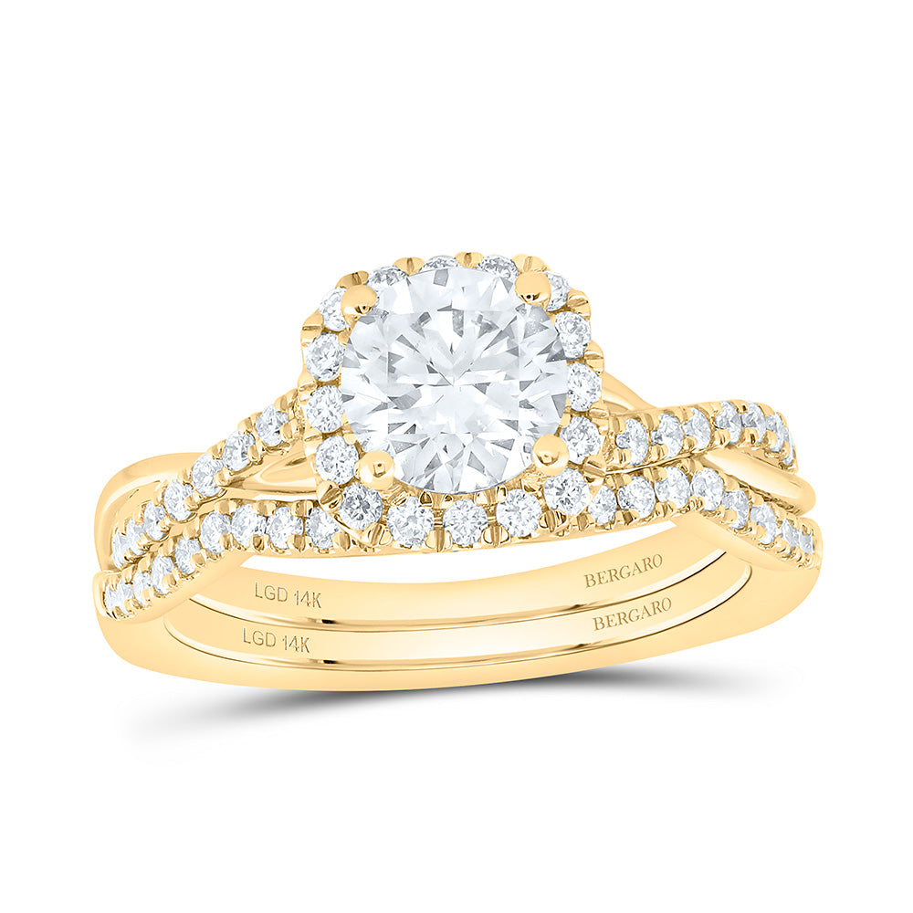 14K Yellow Or White Gold 1 1/2 Cttw Lab Grown Diamond 1 Cttw Center Round Cushion Single Halo Bridal Set