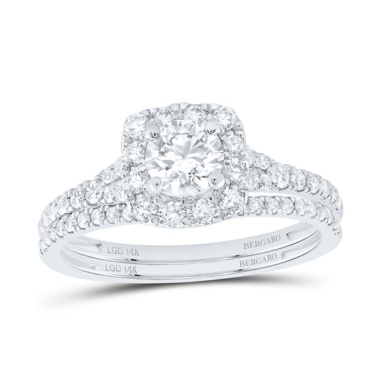 14K Yellow Or White Gold 1 1/2 Cttw Lab Grown Diamond 1 Cttw Center Round Cushion Single Halo Bridal Set