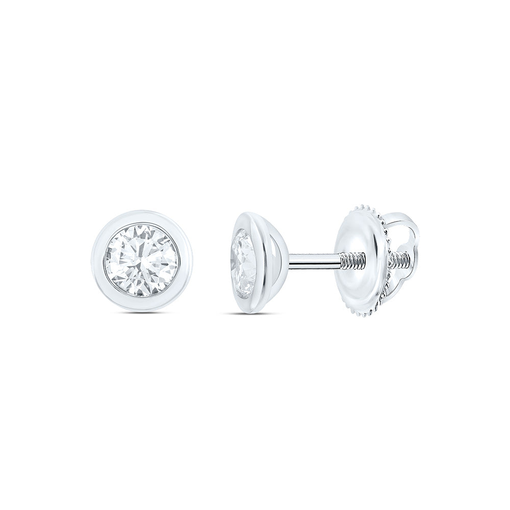 14K Yellow Or White Gold Lab Grown Diamond Fashion Round Bezel Solitaire Earring