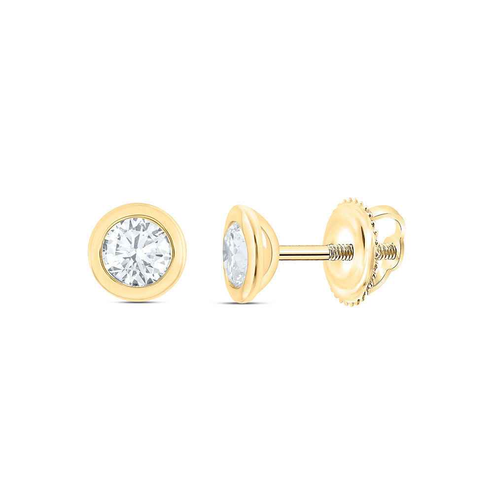 14K Yellow Or White Gold Lab Grown Diamond Fashion Round Bezel Solitaire Earring