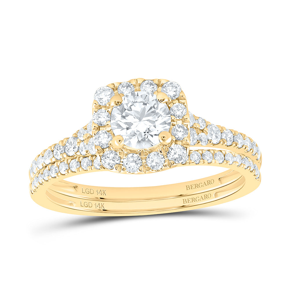 14K Yellow Or White Gold 1 1/2 Cttw Lab Grown Diamond 1 Cttw Center Round Cushion Single Halo Bridal Set