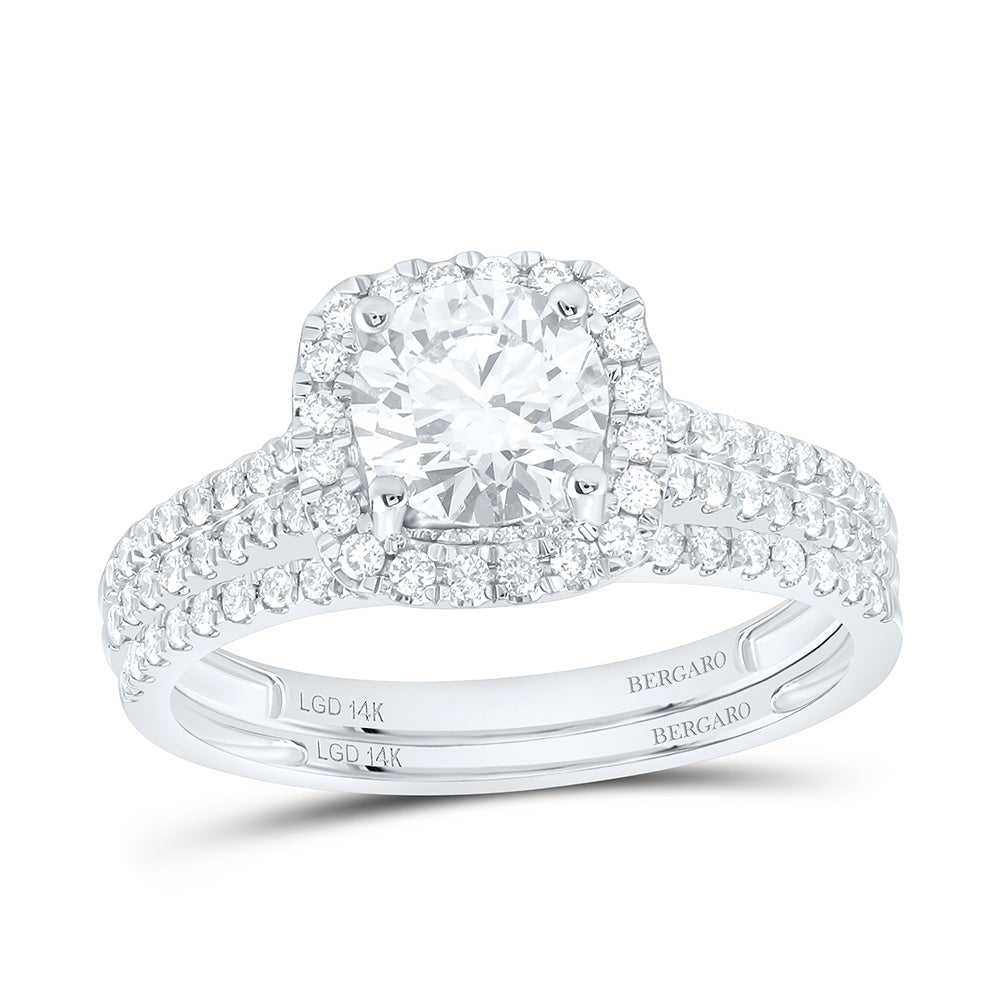 14K Yellow Or White Gold 1 1/2 Cttw Lab Grown Diamond 1 Cttw Center Round Cushion Single Halo Bridal Set