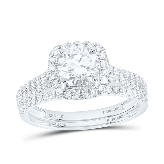 14K Yellow Or White Gold 1 1/2 Cttw Lab Grown Diamond 1 Cttw Center Round Cushion Single Halo Bridal Set