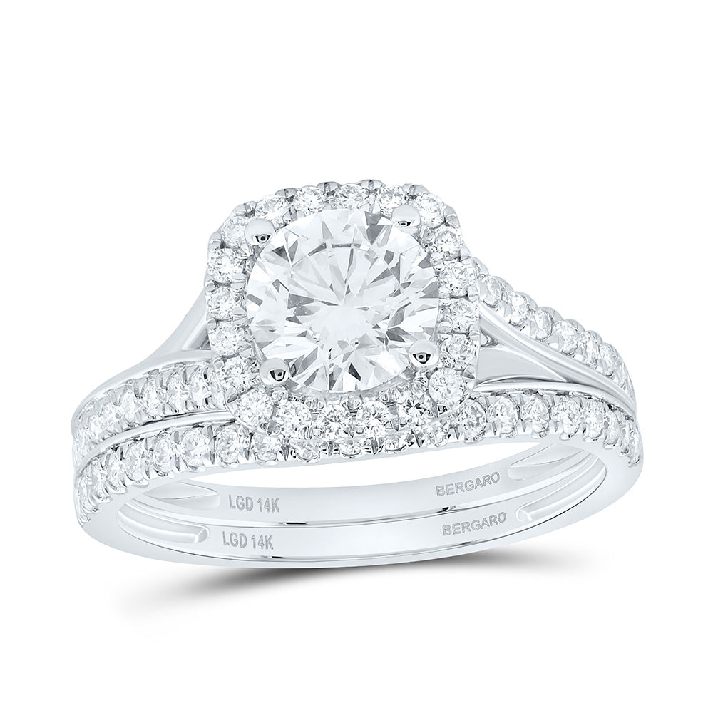 14K Yellow Or White Gold 1 1/2 Cttw Lab Grown Diamond 1 Cttw Center Round Cushion Single Halo Bridal Set