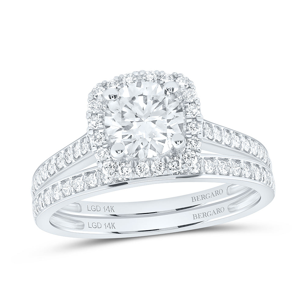 14K Yellow Or White Gold 1 1/2 Cttw Lab Grown Diamond 1 Cttw Center Round Cushion Single Halo Bridal Set