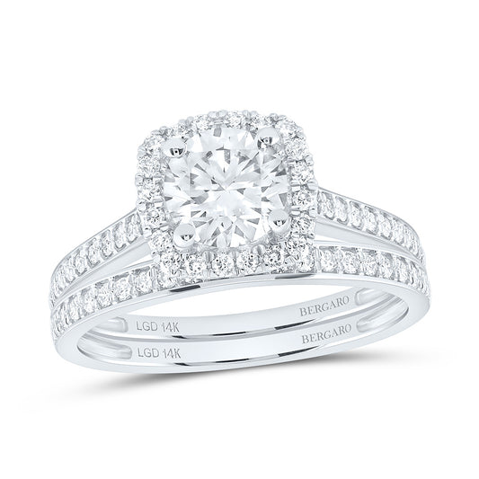 14K Yellow Or White Gold 1 1/2 Cttw Lab Grown Diamond 1 Cttw Center Round Cushion Single Halo Bridal Set
