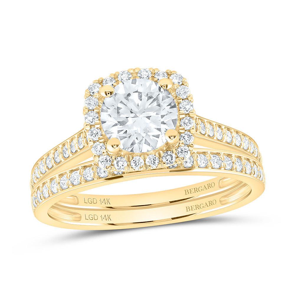 14K Yellow Or White Gold 1 1/2 Cttw Lab Grown Diamond 1 Cttw Center Round Cushion Single Halo Bridal Set