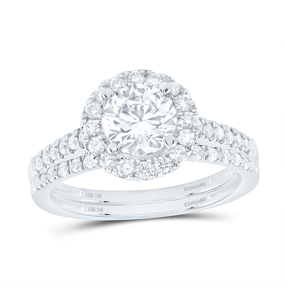 14K Yellow Or White Gold 1 1/2 Cttw Lab Grown Diamond 1 Cttw Center Round Single Halo Bridal Set
