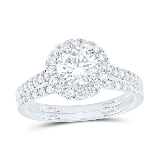 14K Yellow Or White Gold 1 1/2 Cttw Lab Grown Diamond 1 Cttw Center Round Single Halo Bridal Set
