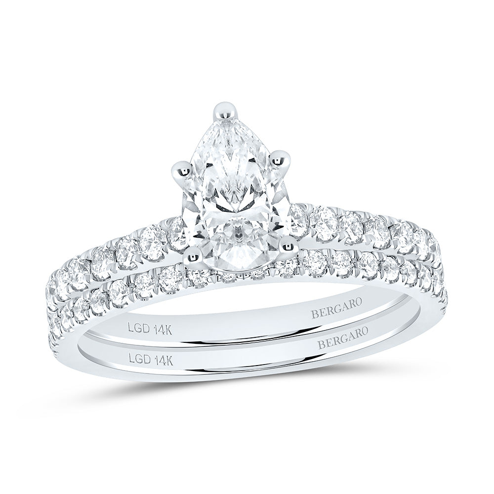 14K Yellow Or White Gold 1 1/4 Cttw Lab Grown Diamond 3/4 Cttw Center Pear Bridal Set