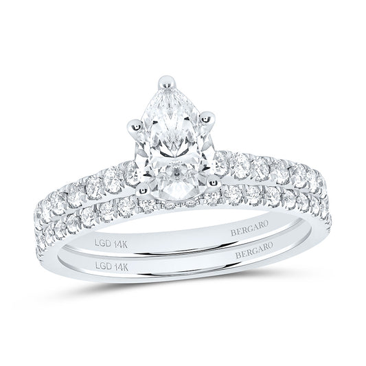 14K Yellow Or White Gold 1 1/4 Cttw Lab Grown Diamond 3/4 Cttw Center Pear Bridal Set