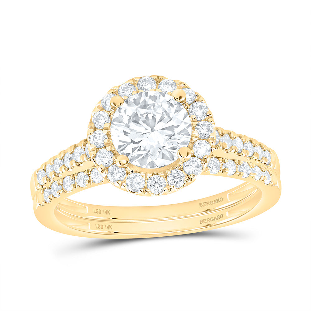 14K Yellow Or White Gold 1 1/2 Cttw Lab Grown Diamond 1 Cttw Center Round Single Halo Bridal Set