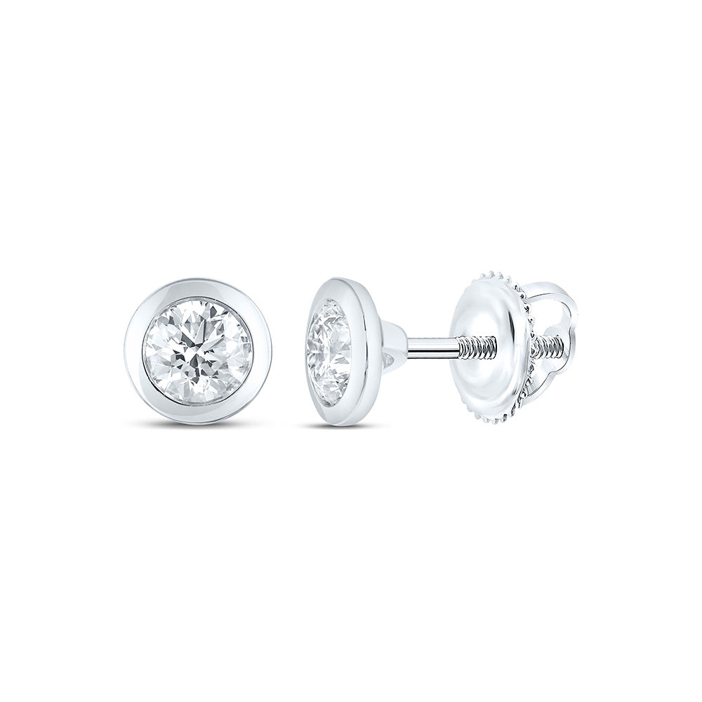 14K Yellow Or White Gold Lab Grown Diamond Fashion Round Bezel Solitaire Earring