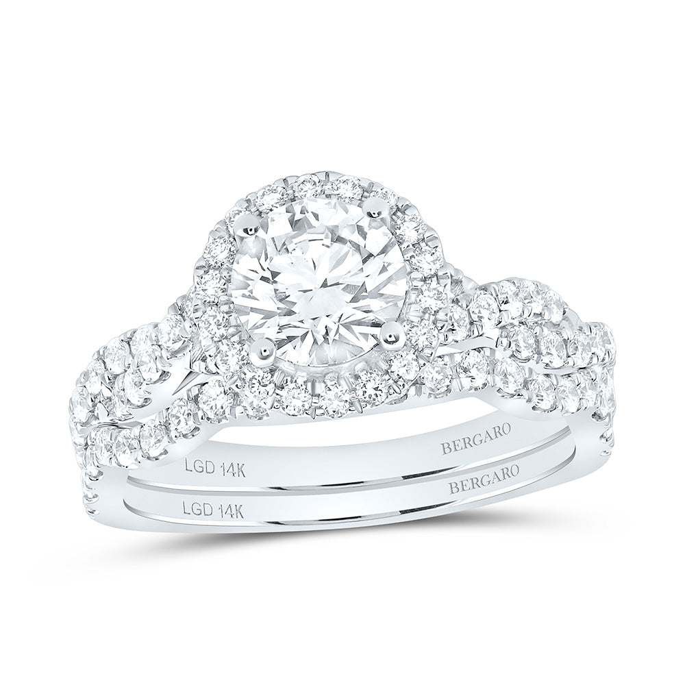 14K Yellow Or White Gold 1 3/4 Cttw Lab Grown Diamond 1 Cttw Center Round Single Halo Bridal Set