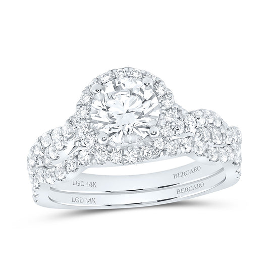 14K Yellow Or White Gold 1 3/4 Cttw Lab Grown Diamond 1 Cttw Center Round Single Halo Bridal Set