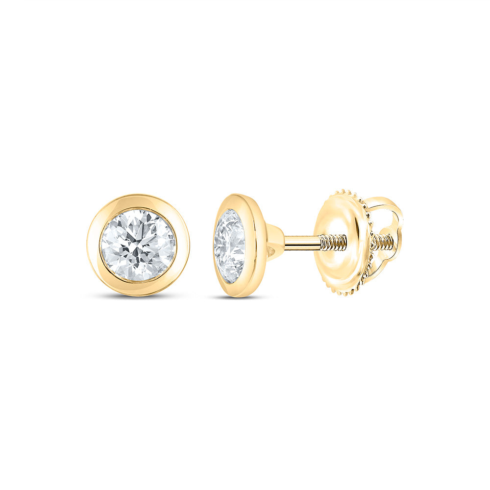 14K Yellow Or White Gold Lab Grown Diamond Fashion Round Bezel Solitaire Earring