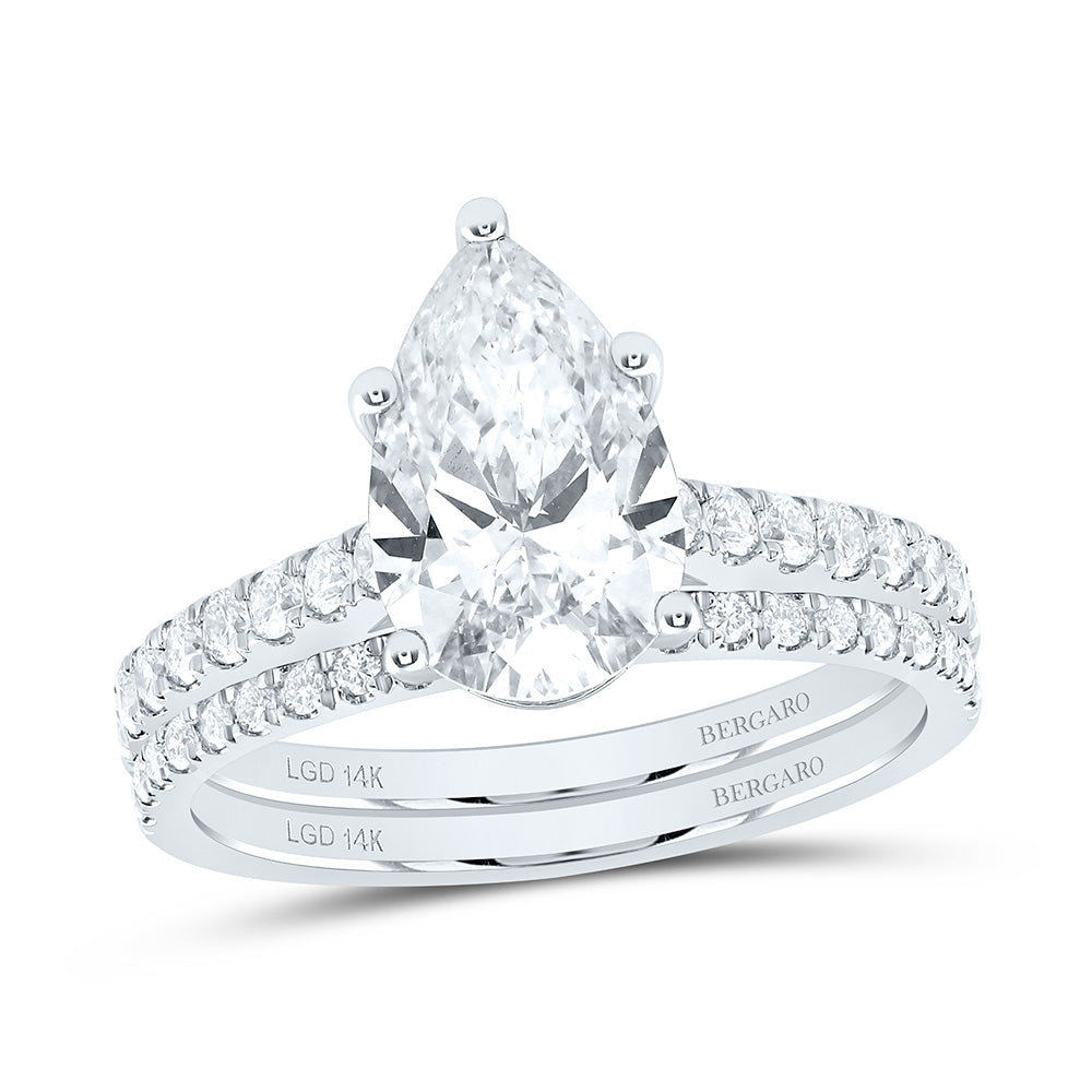 14K Yellow Or White Gold 2 5/8 Cttw Lab Grown Diamond 2 Cttw Center Pear Bridal Set