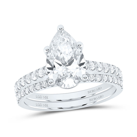 14K Yellow Or White Gold 2 5/8 Cttw Lab Grown Diamond 2 Cttw Center Pear Bridal Set