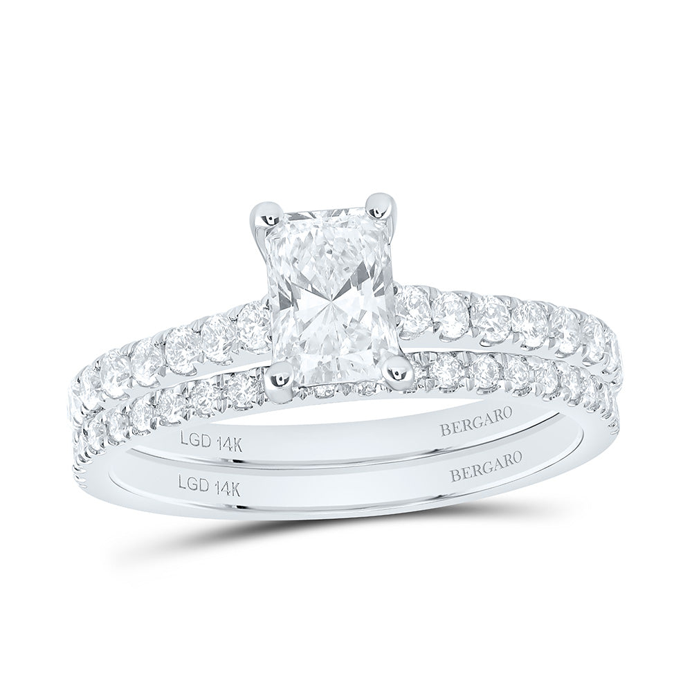 14K Yellow Or White Gold 1 1/4 Cttw Lab Grown Diamond 3/4 Cttw Center Radiant Bridal Set