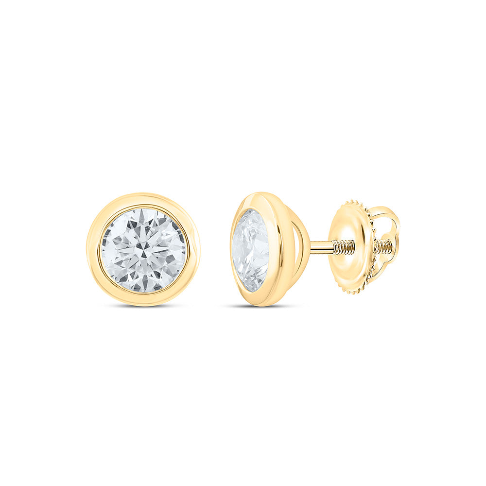14K Yellow Or White Gold Lab Grown Diamond Fashion Round Bezel Solitaire Earring
