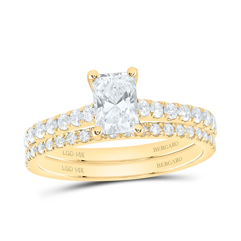 14K Yellow Or White Gold 1 1/4 Cttw Lab Grown Diamond 3/4 Cttw Center Radiant Bridal Set