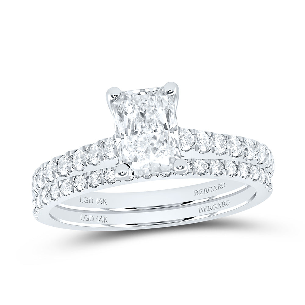 14K Yellow Or White Gold 1 1/2 Cttw Lab Grown Diamond 1 Cttw Center Radiant Bridal Set