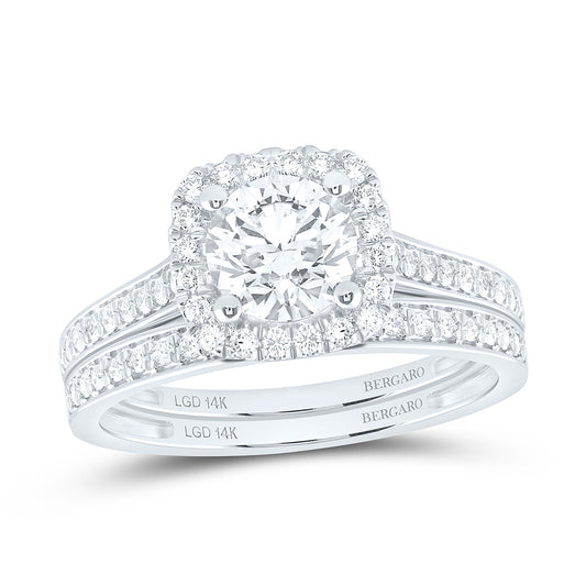14K Yellow Or White Gold 1 1/3 Cttw Lab Grown Diamond 1 Cttw Center Round Cushion Single Halo Bridal Set