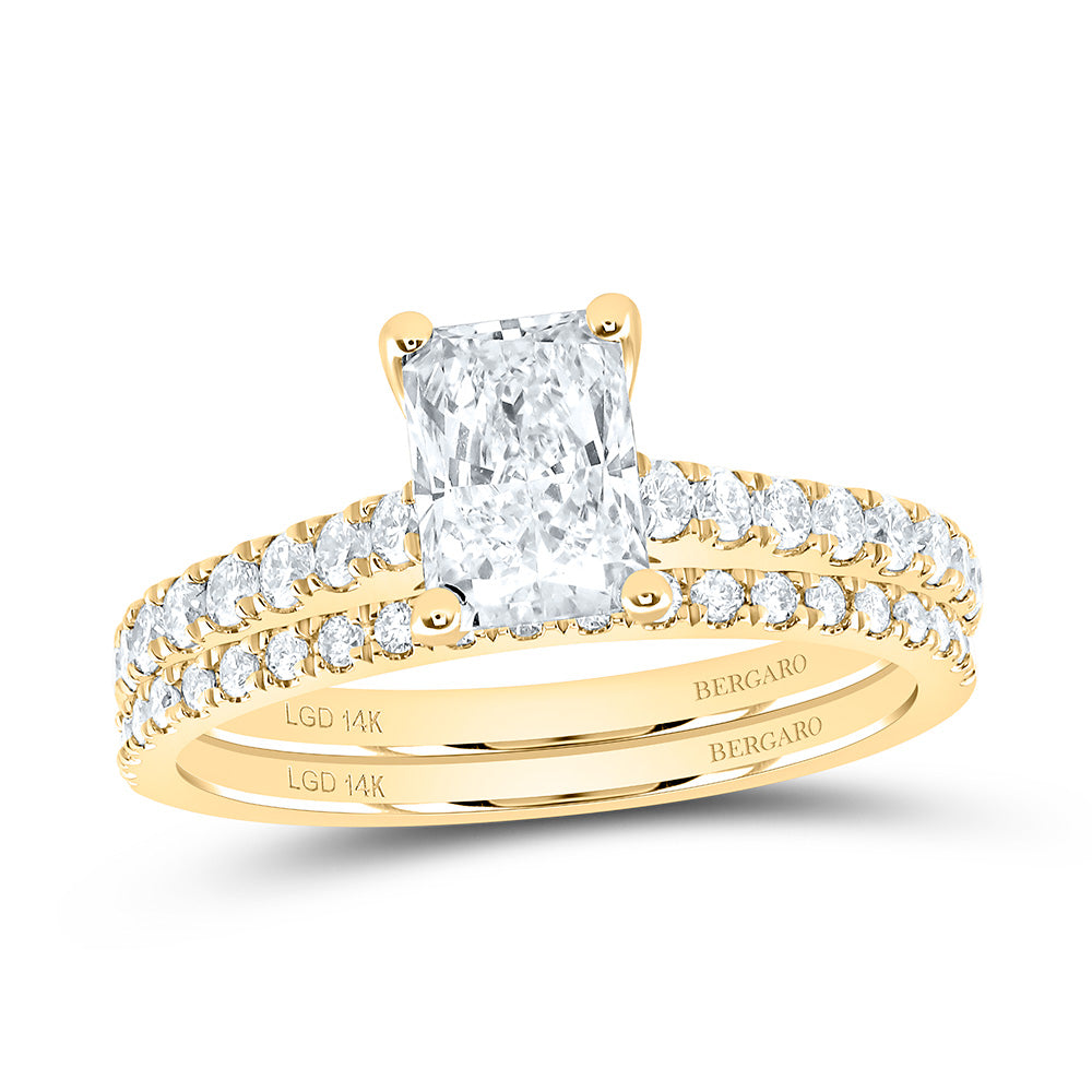 14K Yellow Or White Gold 1 1/2 Cttw Lab Grown Diamond 1 Cttw Center Radiant Bridal Set