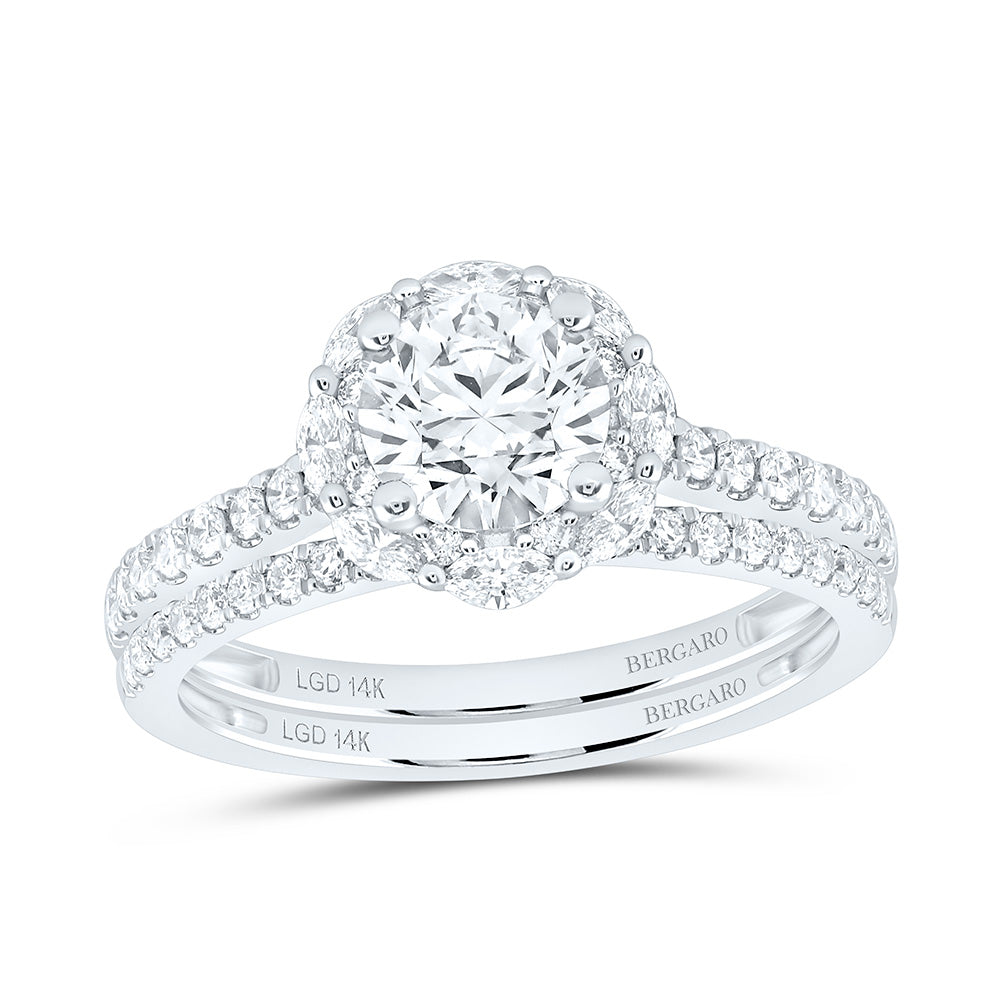 14K Yellow Or White Gold 1 5/8 Cttw Lab Grown Diamond 1 Cttw Center Round Single Halo Bridal Set